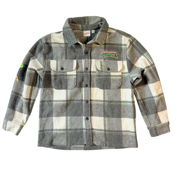 Nickelodeon Teenage Ninja Turtles Flannel Button Down Shirt Boys Medium Gray - Picture 1 of 5